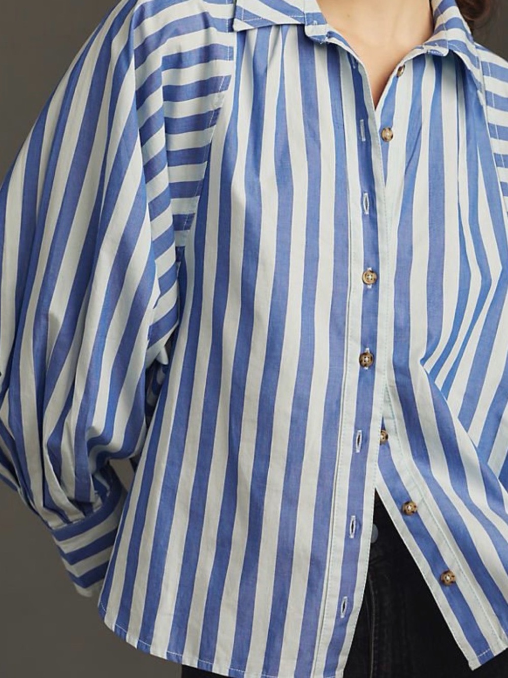 Pilcro Boyfriend Batwing Striped Button-Down Blouse Blue White XL